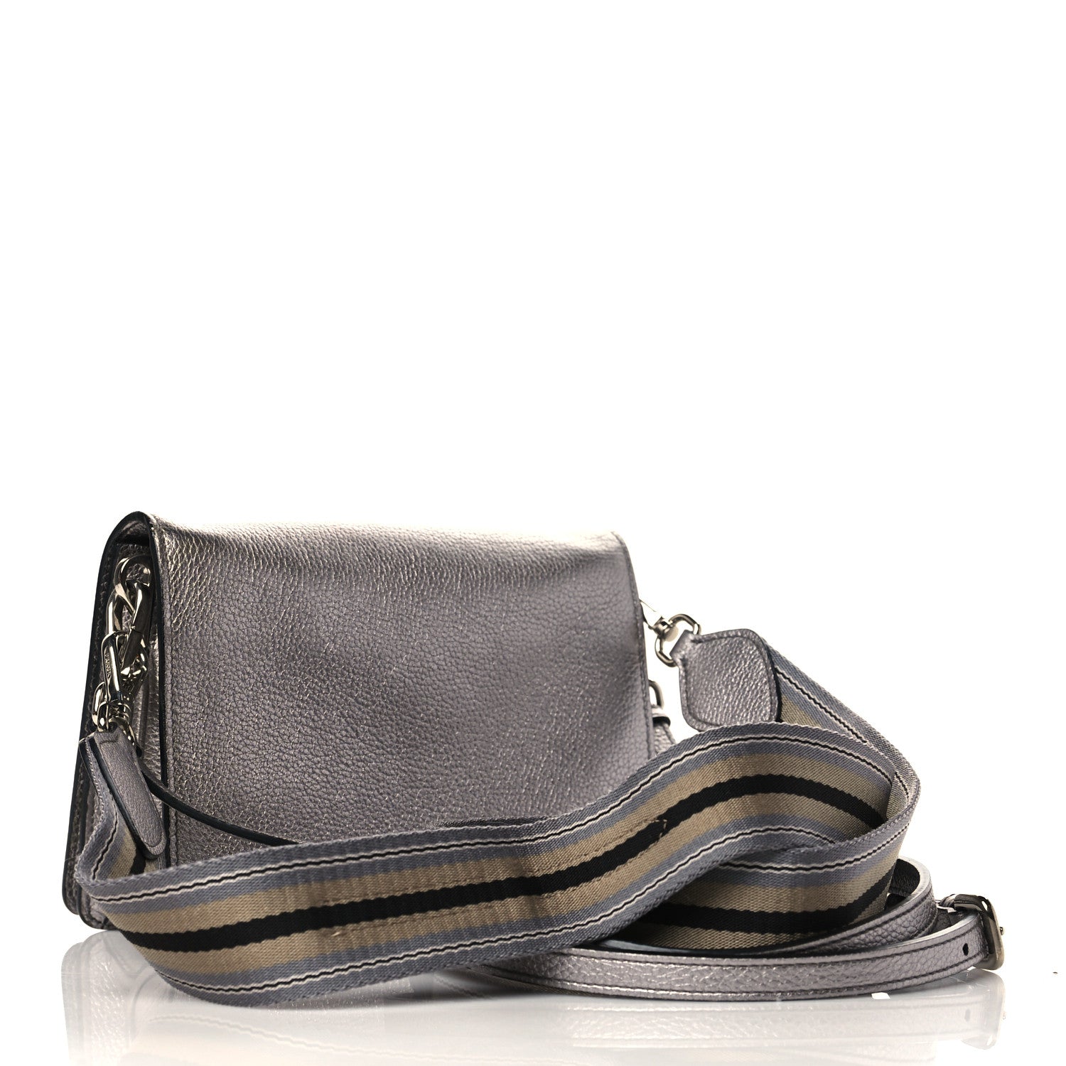 Prada Metallic Vitello Daino Flap Crossbody Cromo 3 of 9