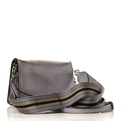 Prada Metallic Vitello Daino Flap Crossbody Cromo 3 of 9