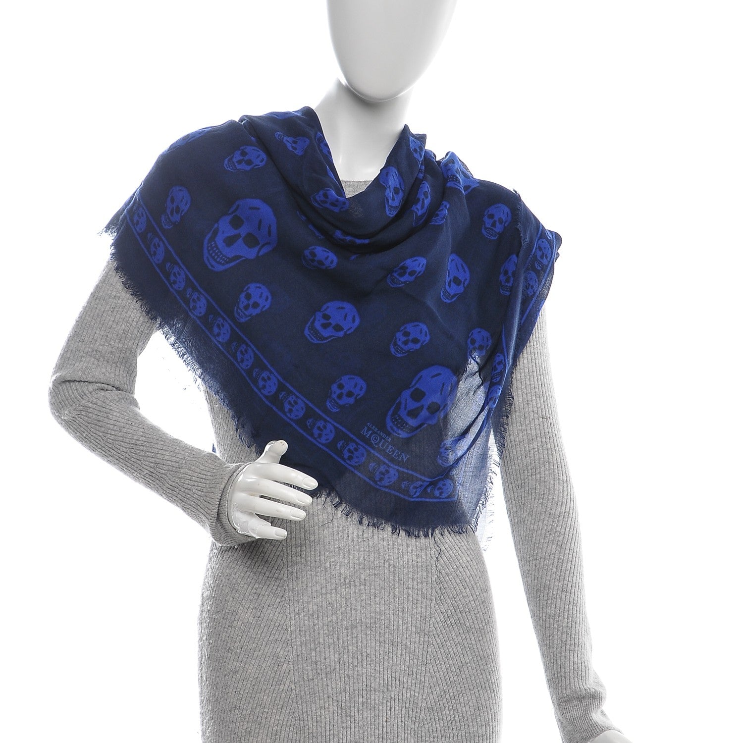 Alexander McQueen Modal Cashmere Skull Scarf Navy Royal Blue 2 of 6