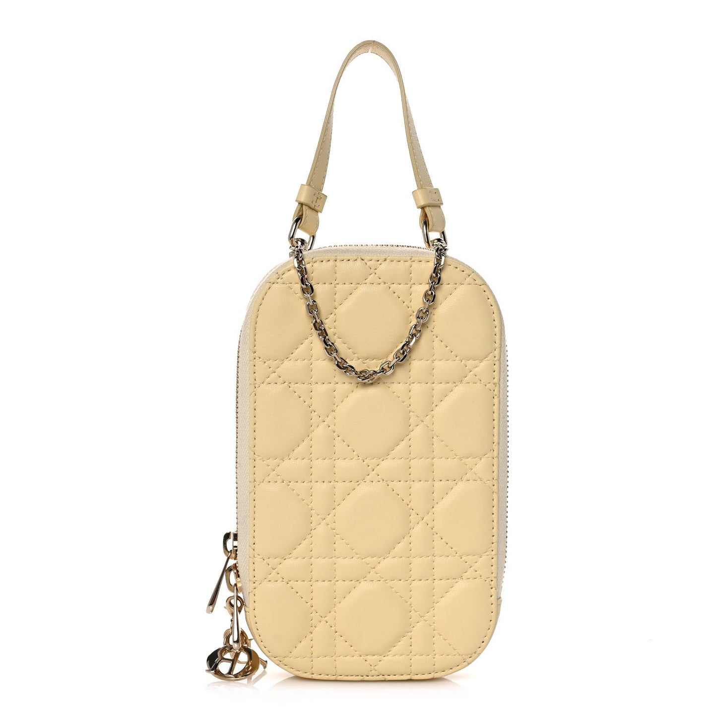Lambskin Cannage Lady Dior Phone Holder Light Yellow