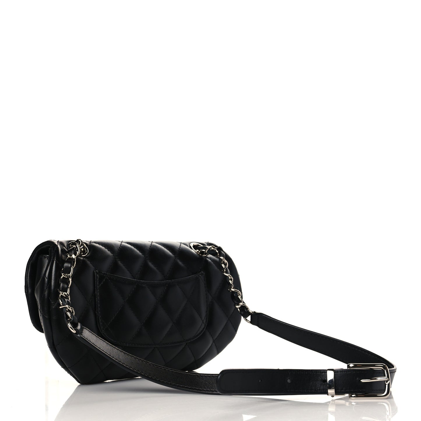 Calfskin Quilted CC Uniform Flap Belt Bag Black
