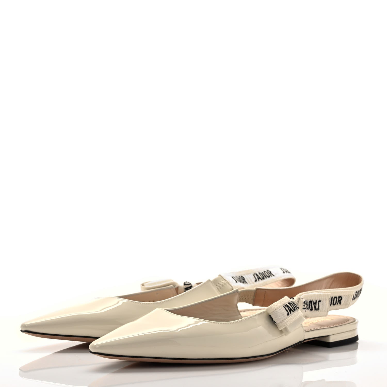 Christian Dior Patent Ribbon J'Adior Slingback Ballet Flats 41 Off White 3 of 8