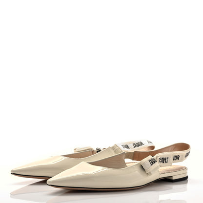 Christian Dior Patent Ribbon J'Adior Slingback Ballet Flats 41 Off White 3 of 8
