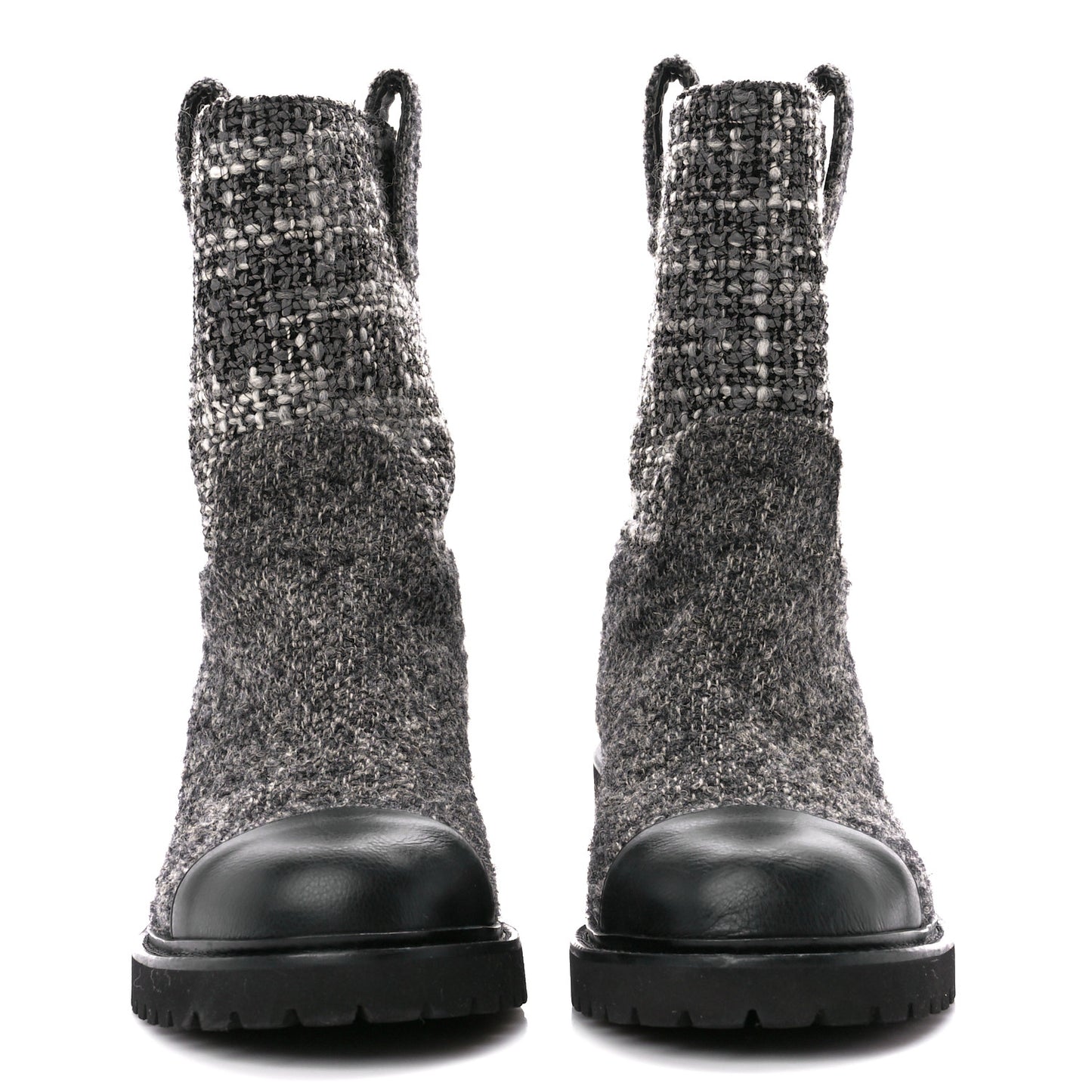 Wool Tweed CC Cap Toe Ankle Boots 39 Black Grey