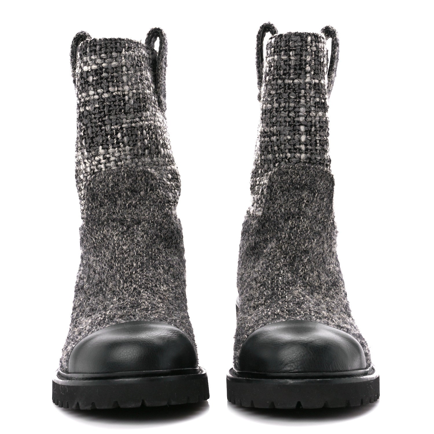 Chanel Wool Tweed CC Cap Toe Ankle Boots 39 Black Grey 2 of 9