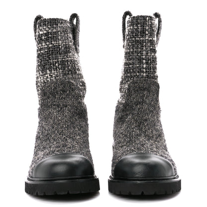 Chanel Wool Tweed CC Cap Toe Ankle Boots 39 Black Grey 2 of 9