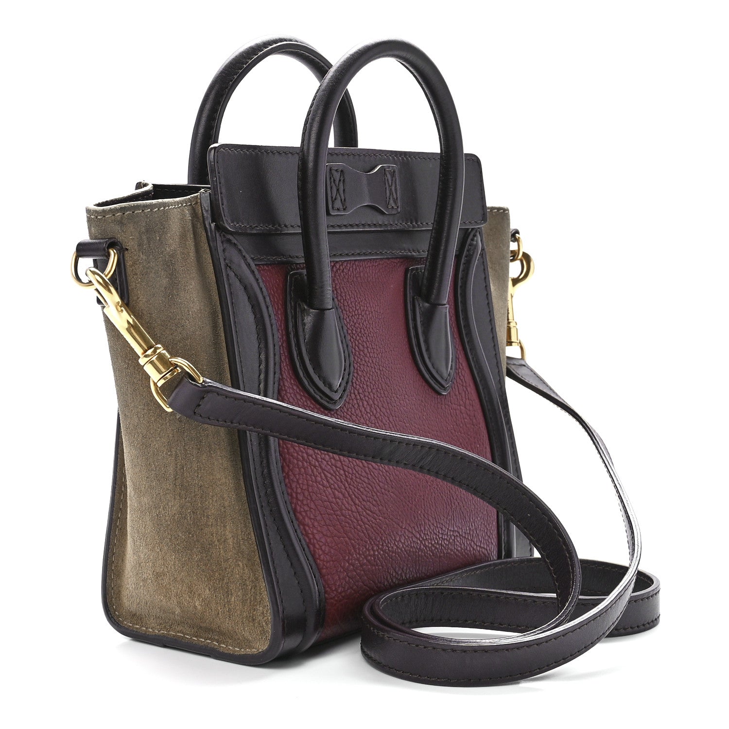 Celine Calfskin Suede Nano Tri-Color Luggage Burgundy 3 of 11