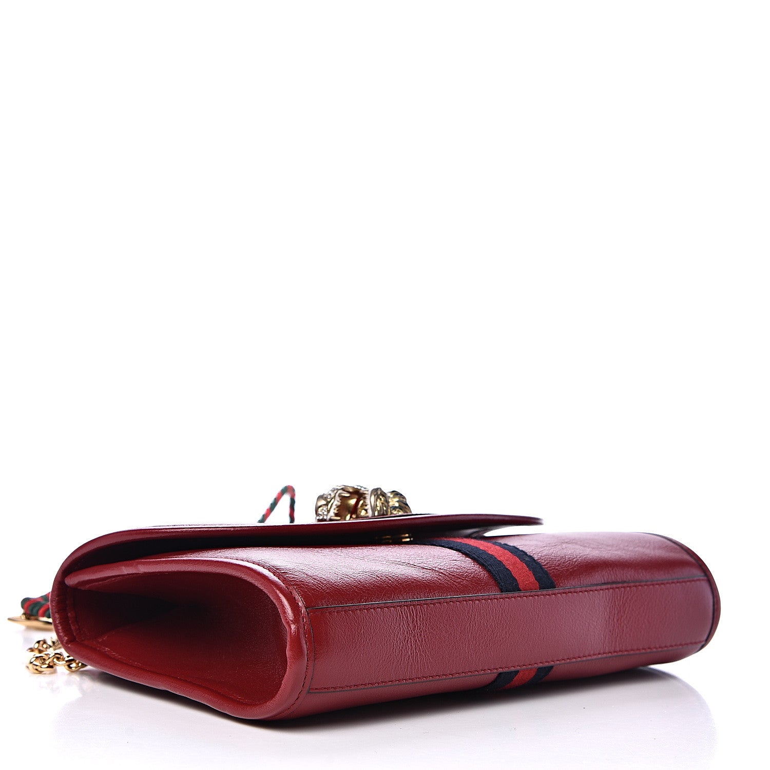 Gucci Textured Calfskin Web Rajah Slim Flap Shoulder Bag Romantic Cherry 3 of 9