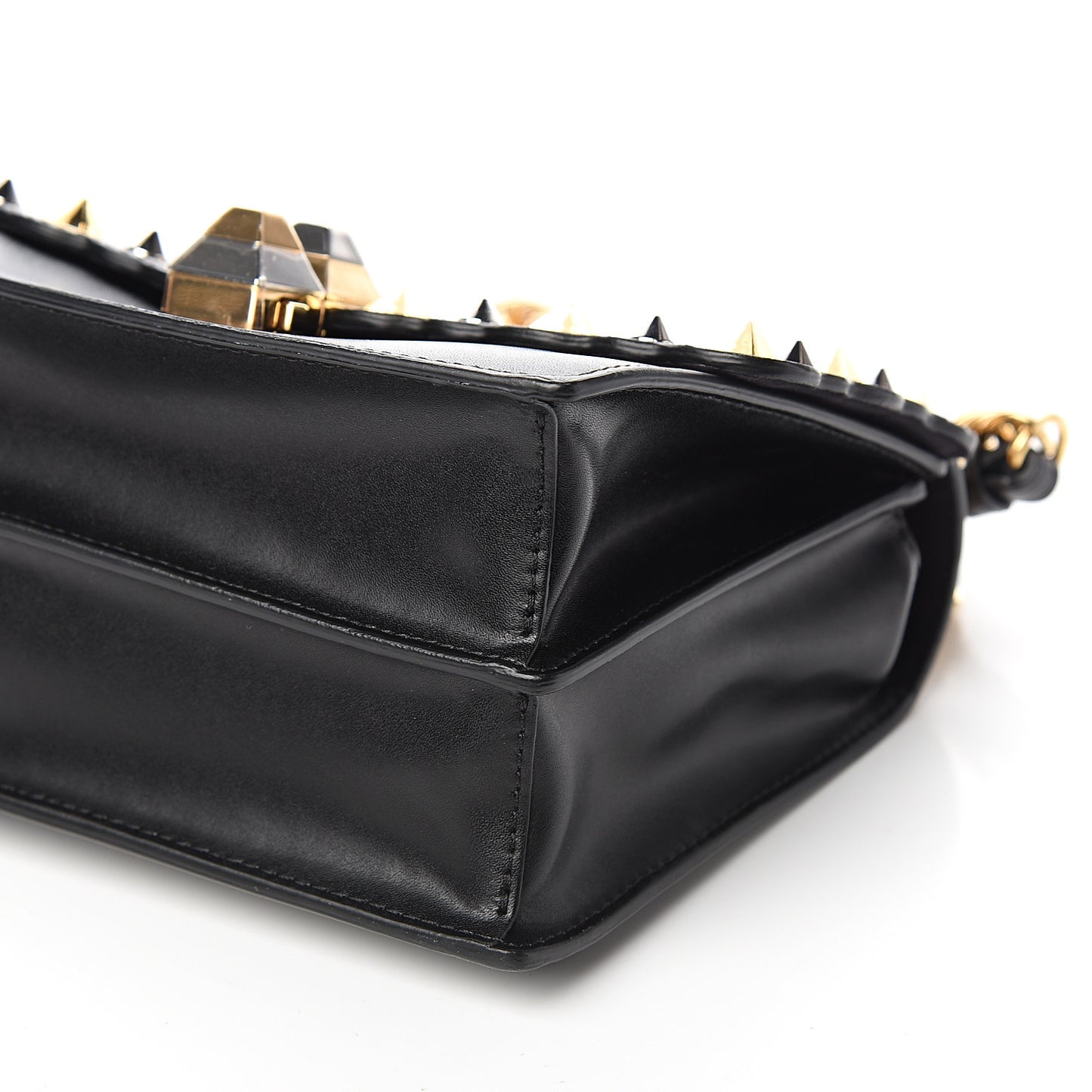 Vitello Liberty Metal Scalloped Multi Studded Small Kan I Shoulder Bag Black