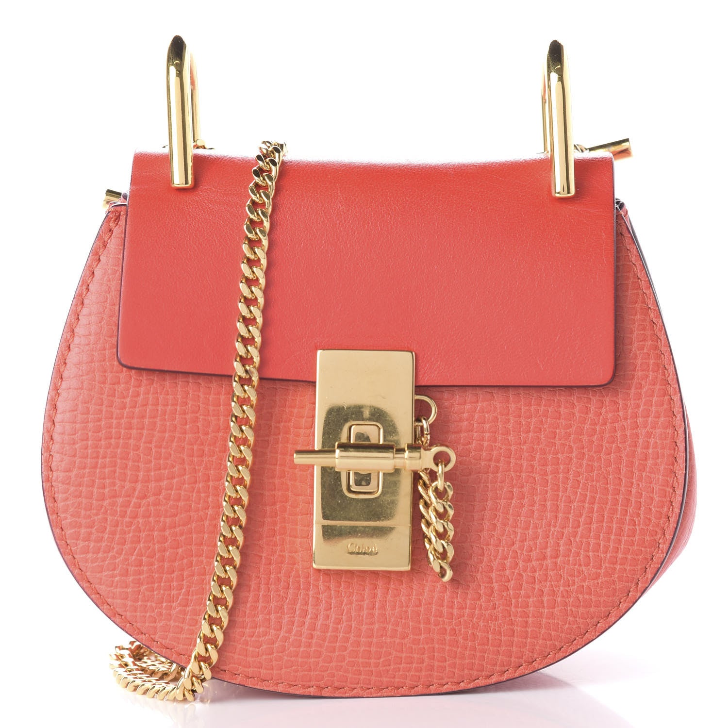 Chloe Grained Calfskin Lambskin Nano Drew Shoulder Bag Coral Pop 1 of 9