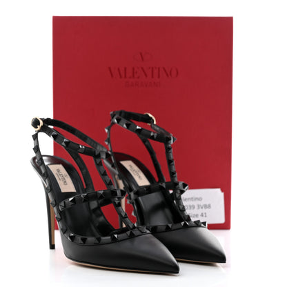 Valentino Garavani Calfskin Lacquered Monochrome Rockstud Ankle Strap 100mm Pumps 41 Black 9 of 9