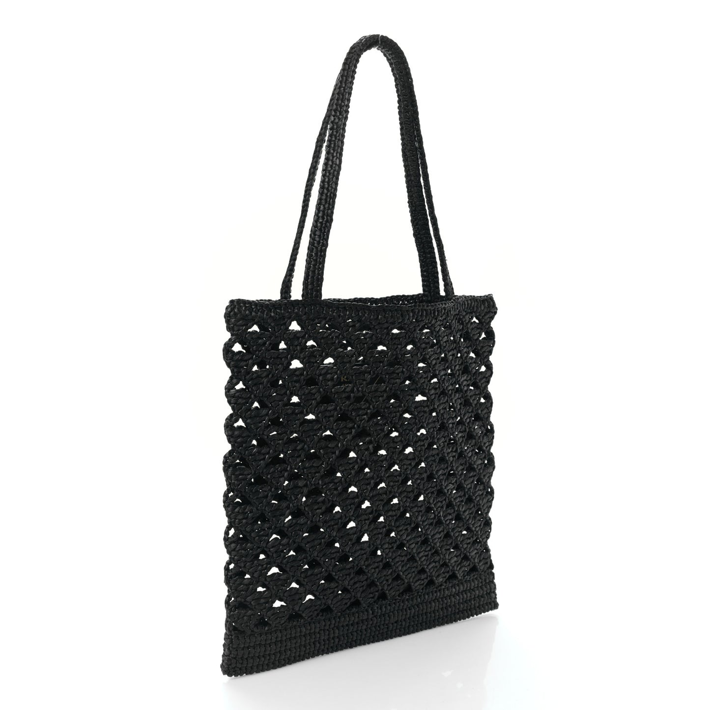 Yarn Raffia Effect Embroidered Logo Tote Black