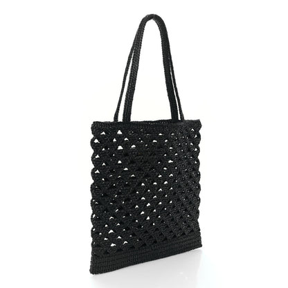 Prada Yarn Raffia Effect Embroidered Logo Tote Black 3 of 8