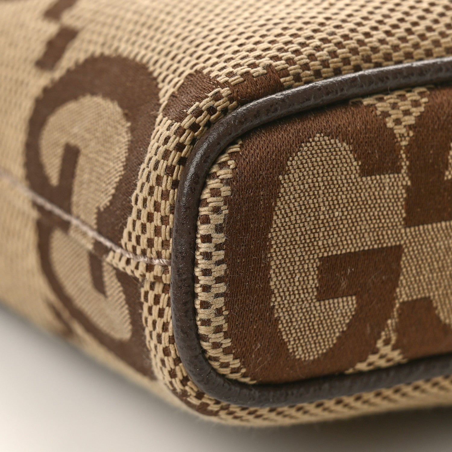 Gucci Monogram Jumbo GG Textured Dollar Calfskin Web Wristlet Messenger Bag Camel Ebony New Acero 7 of 8