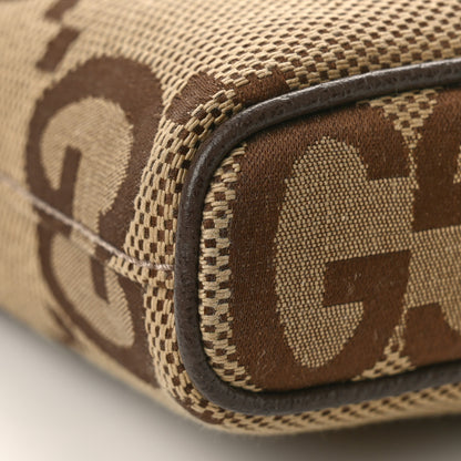 Gucci Monogram Jumbo GG Textured Dollar Calfskin Web Wristlet Messenger Bag Camel Ebony New Acero 7 of 8