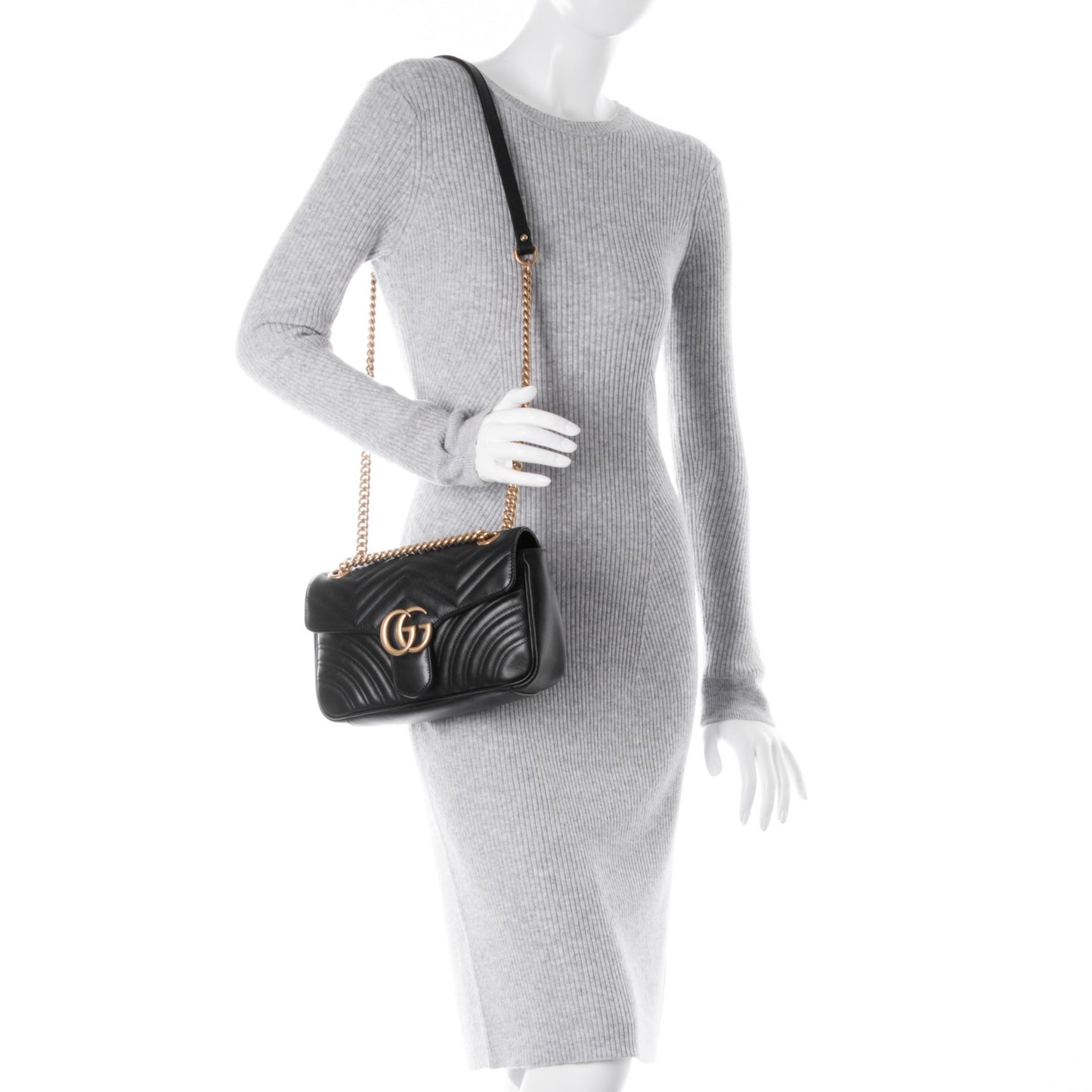 Calfskin Matelasse Small GG Marmont Shoulder Bag Black