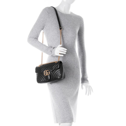 Gucci Calfskin Matelasse Small GG Marmont Shoulder Bag Black 2 of 7