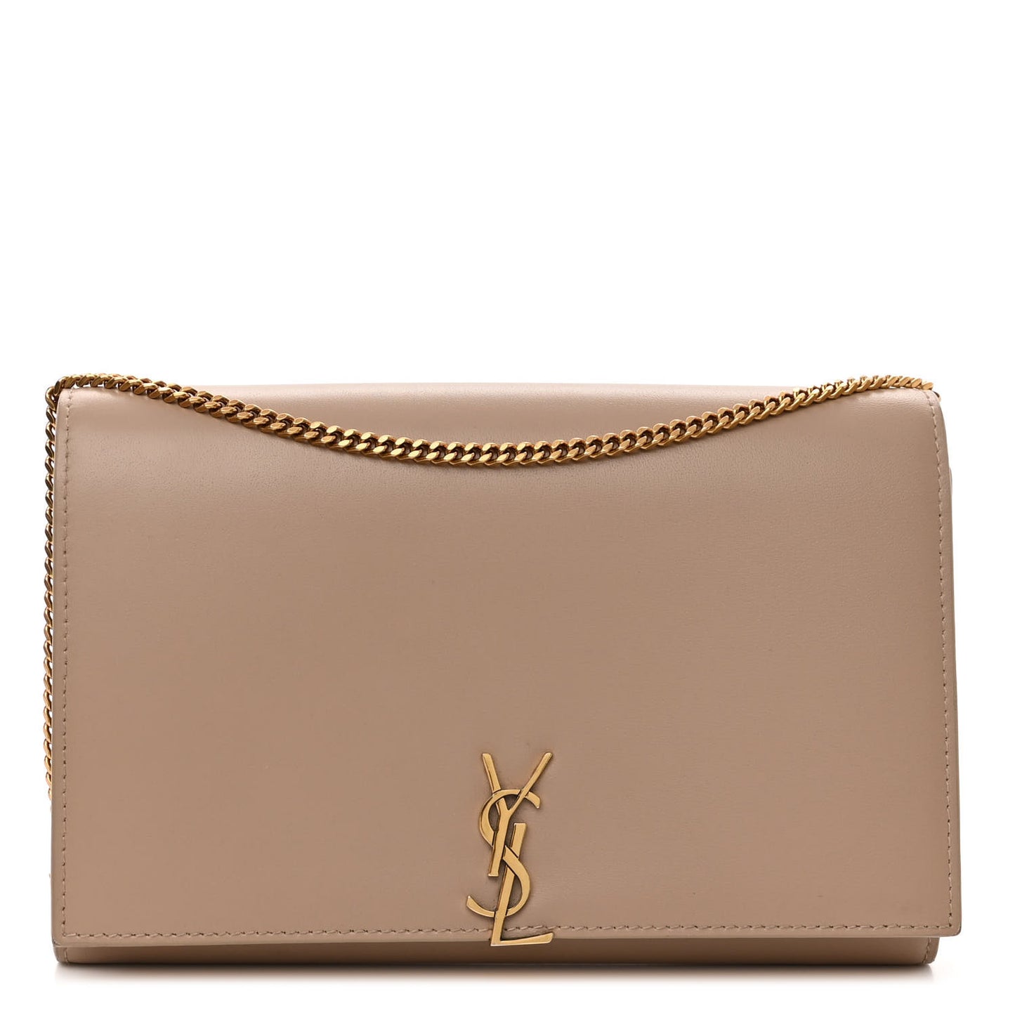 Glossy Calfskin Monogram Chain Wallet Dark Beige