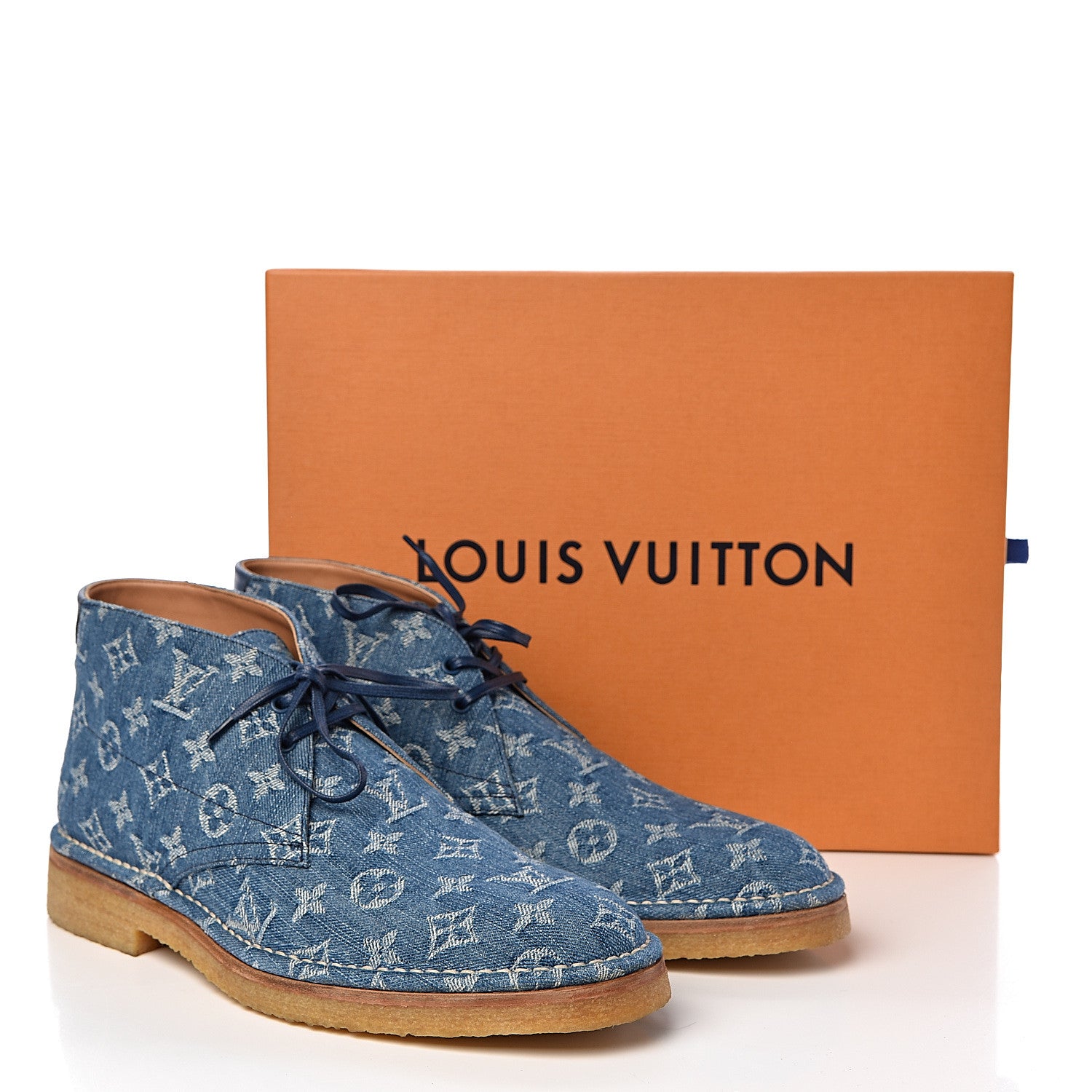 Louis Vuitton Monogram Denim Mens High-Derby Boots 8 Blue 11 of 12