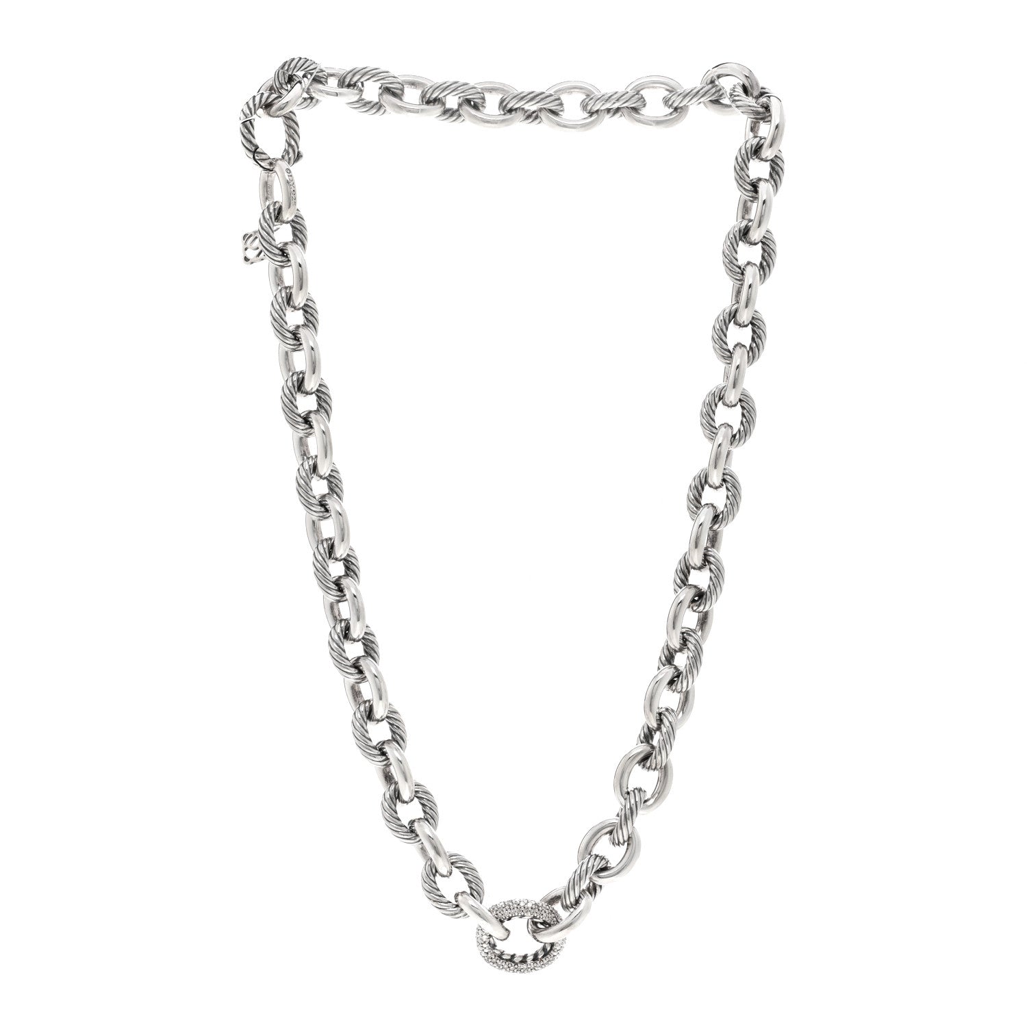 David Yurman Sterling Silver Diamond Pave 15mm Large Oval Link Necklace 3 of 4
