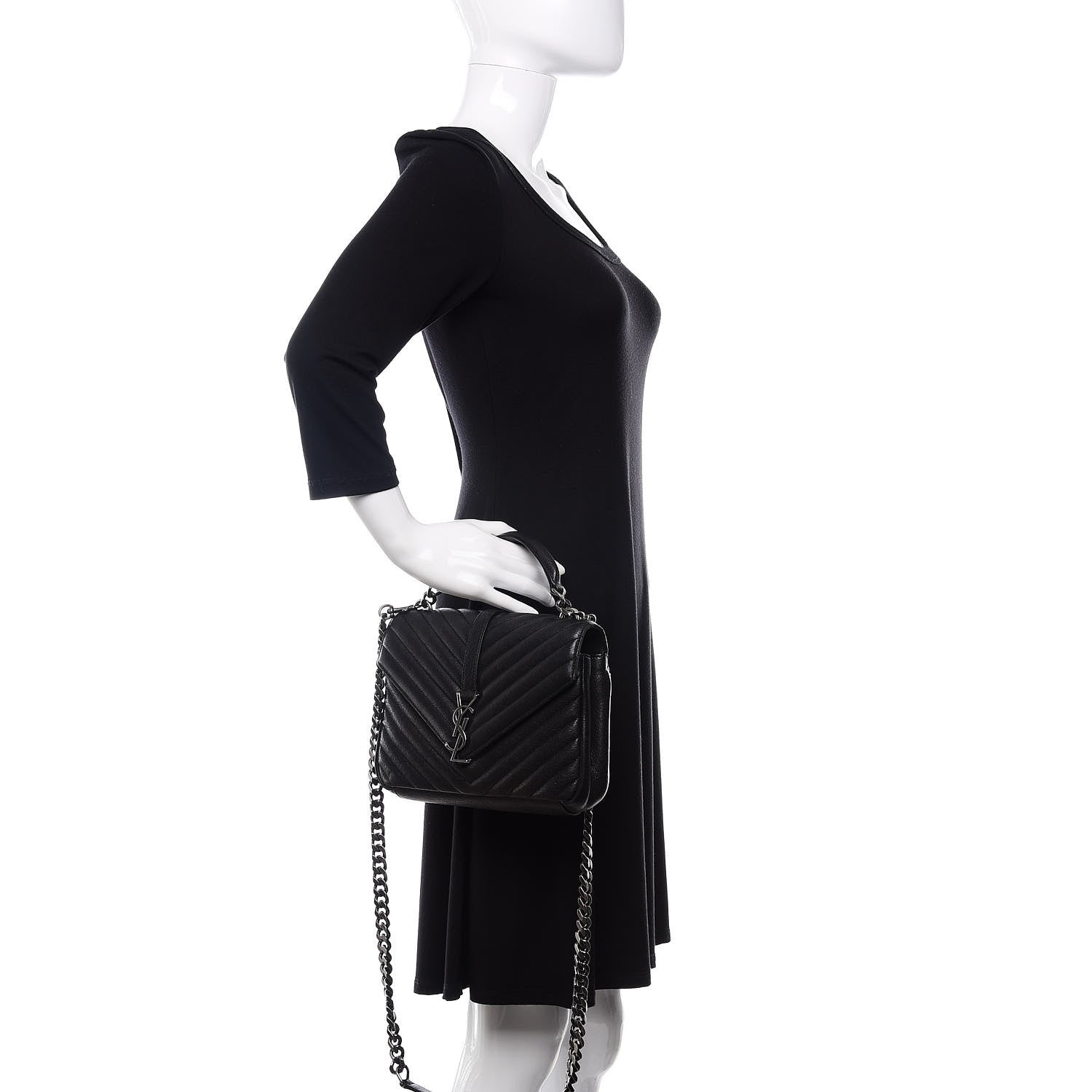 Saint Laurent Sheepskin Matelasse Chevron Monogram Medium College Bag Black 3 of 11
