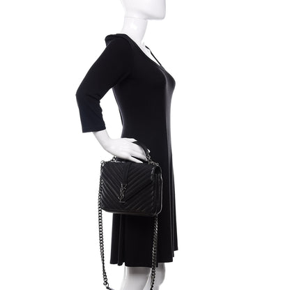 Saint Laurent Sheepskin Matelasse Chevron Monogram Medium College Bag Black 3 of 11