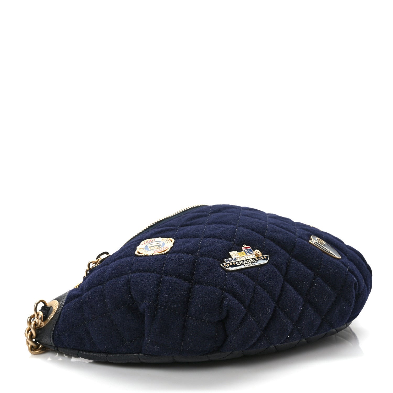 Chanel Wool Lambskin Quilted Paris Hamburg Charms Waist Bag Dark Navy 4 of 9