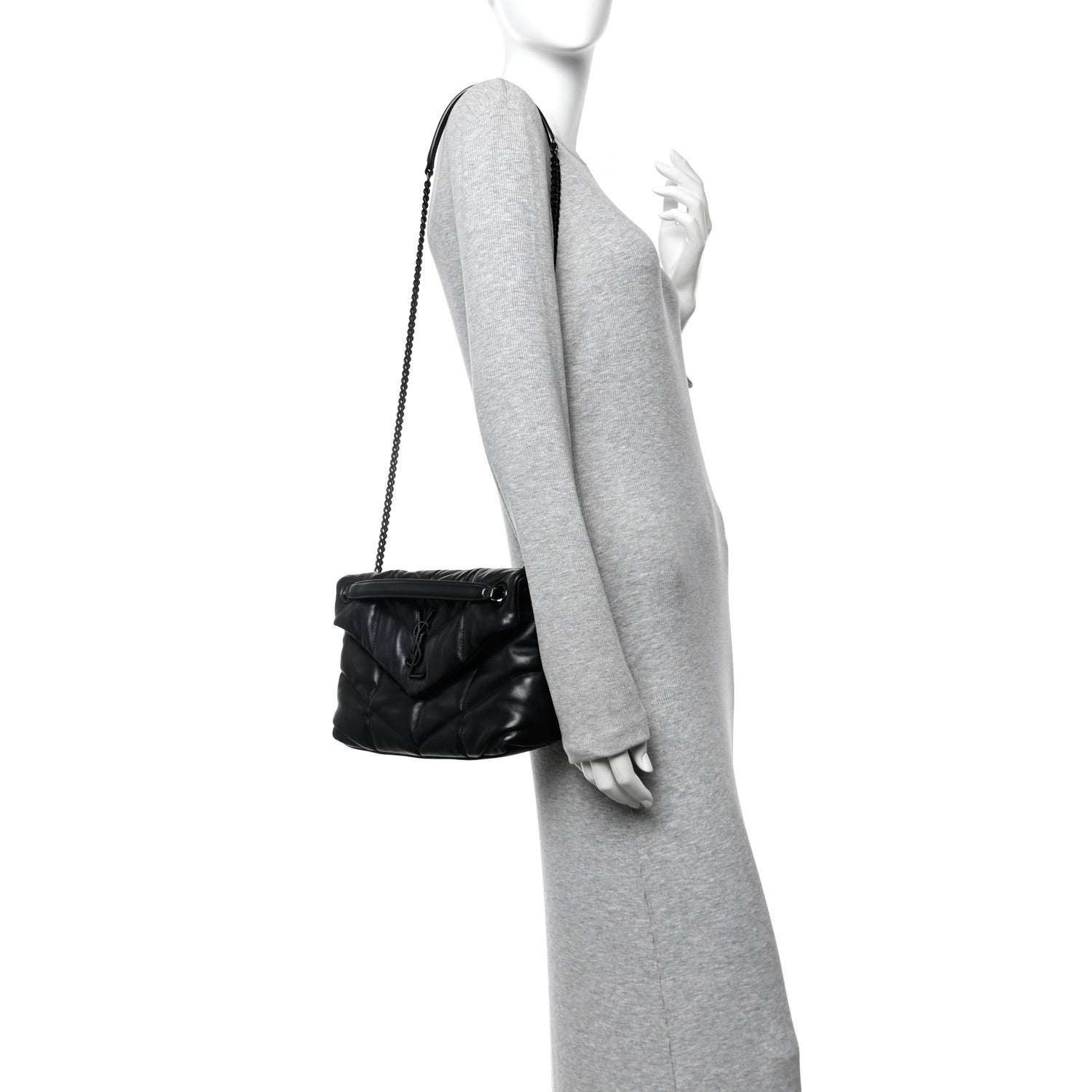 Saint Laurent Lambskin Quilted Monogram Monochrome Small Loulou Puffer Chain Satchel Black 2 of 11