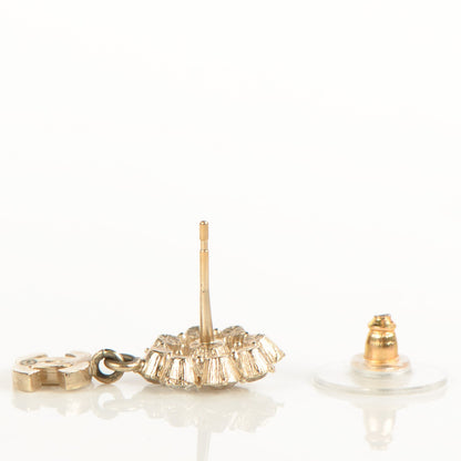 Chanel Crystal CC Flower Dangle Earrings Gold Beige 3 of 5