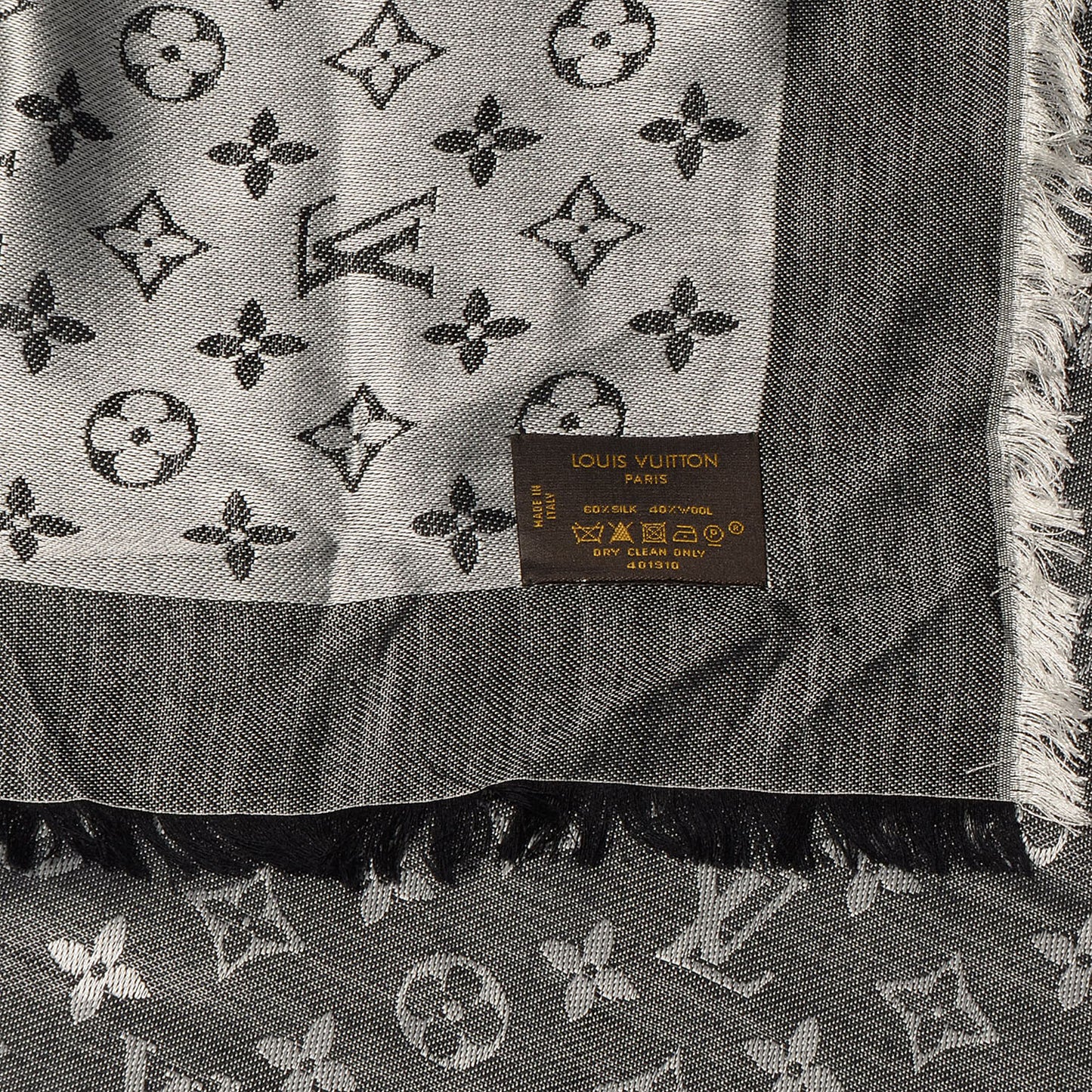 Wool Silk Monogram Denim Shawl Black