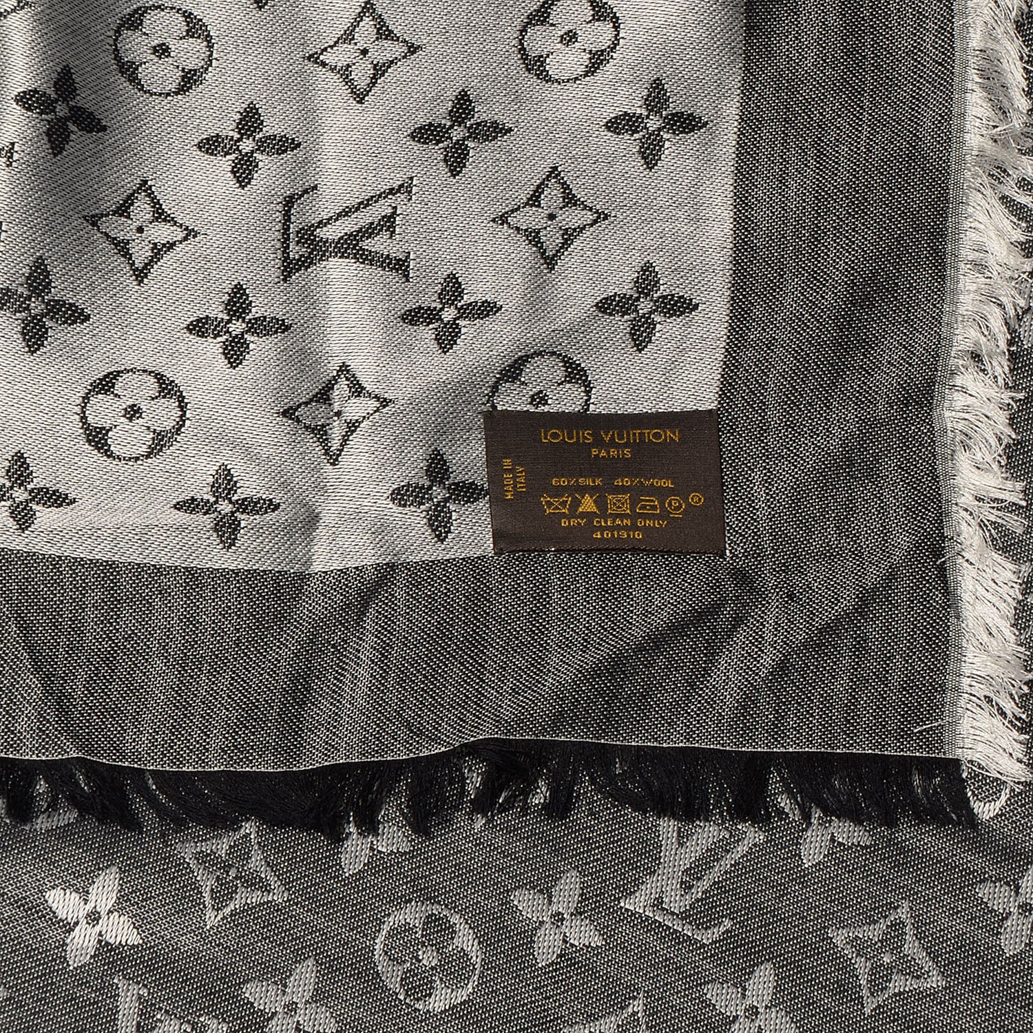Louis Vuitton Wool Silk Monogram Denim Shawl Black 4 of 4