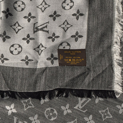 Louis Vuitton Wool Silk Monogram Denim Shawl Black 4 of 4