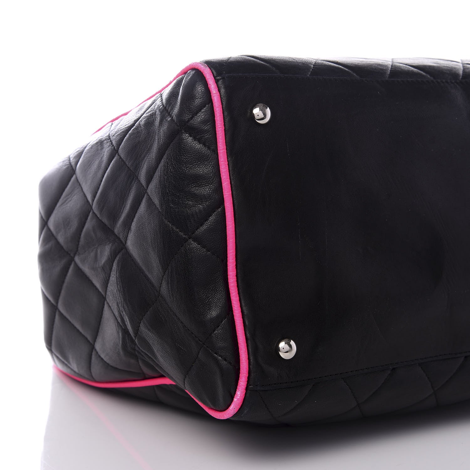 Chanel Lambskin Quilted CC Shopping Tote Black Pink 6 of 8