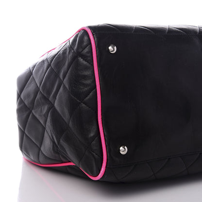 Chanel Lambskin Quilted CC Shopping Tote Black Pink 6 of 8