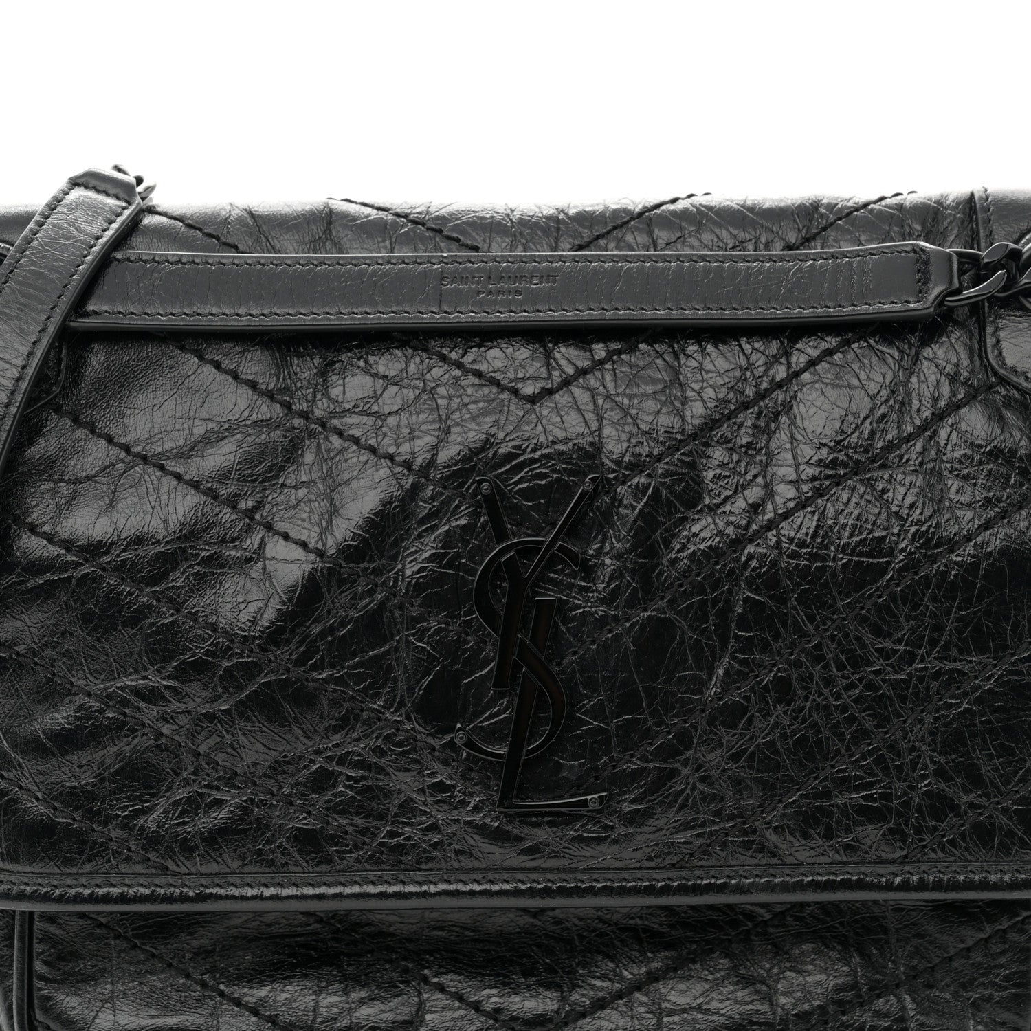 Saint Laurent Crinkled Calfskin Matelasse Monogram Large Niki Chain Satchel Black 8 of 10