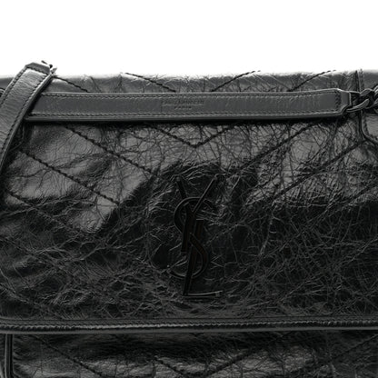 Saint Laurent Crinkled Calfskin Matelasse Monogram Large Niki Chain Satchel Black 8 of 10