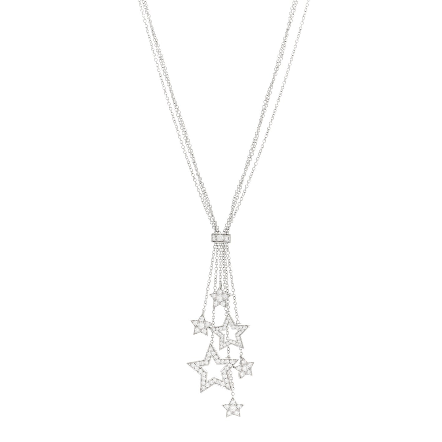 Platinum Diamond Multi Star Drop Necklace