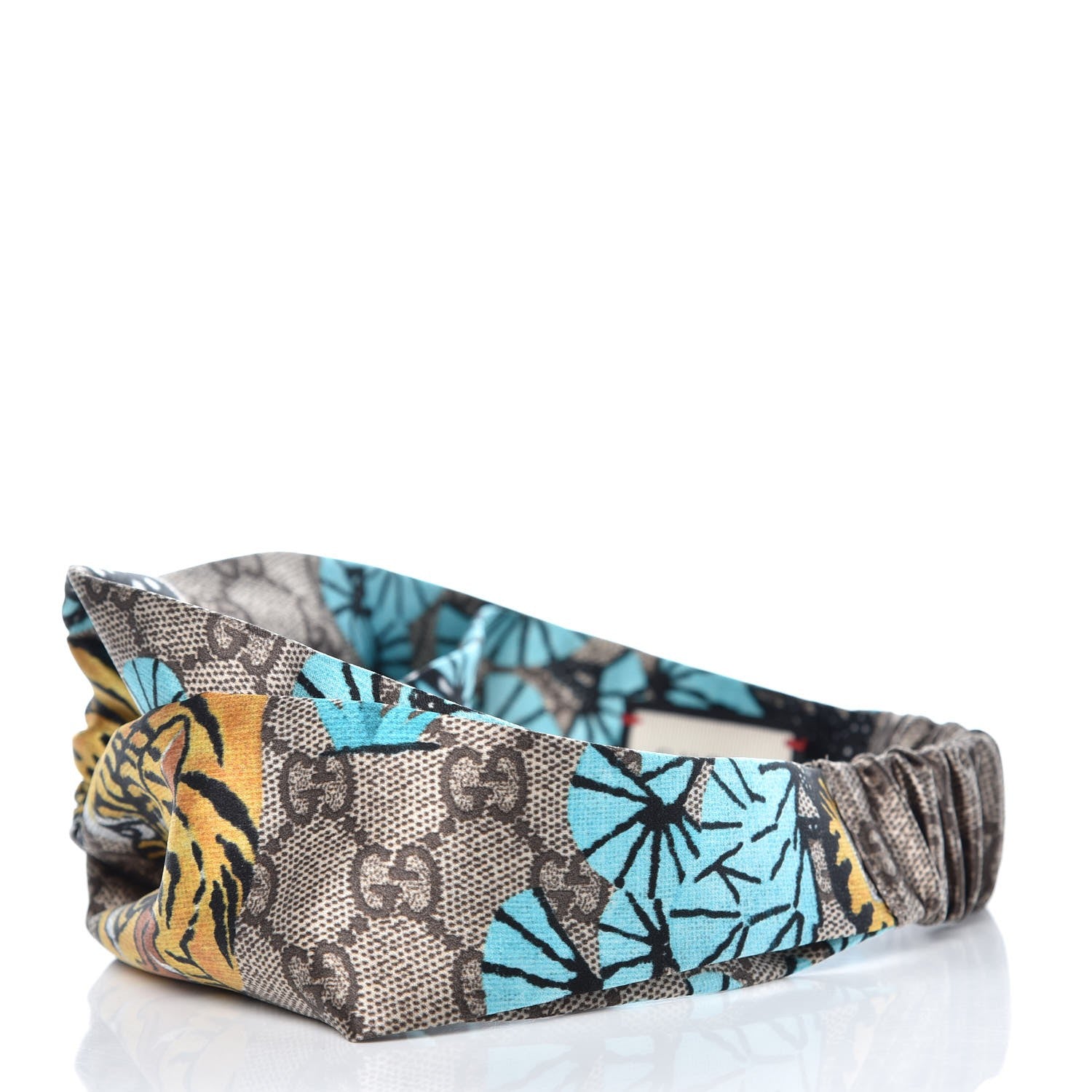 Gucci Silk Monogram Bengal Tiger Print Duchesse Headband Blue 3 of 6