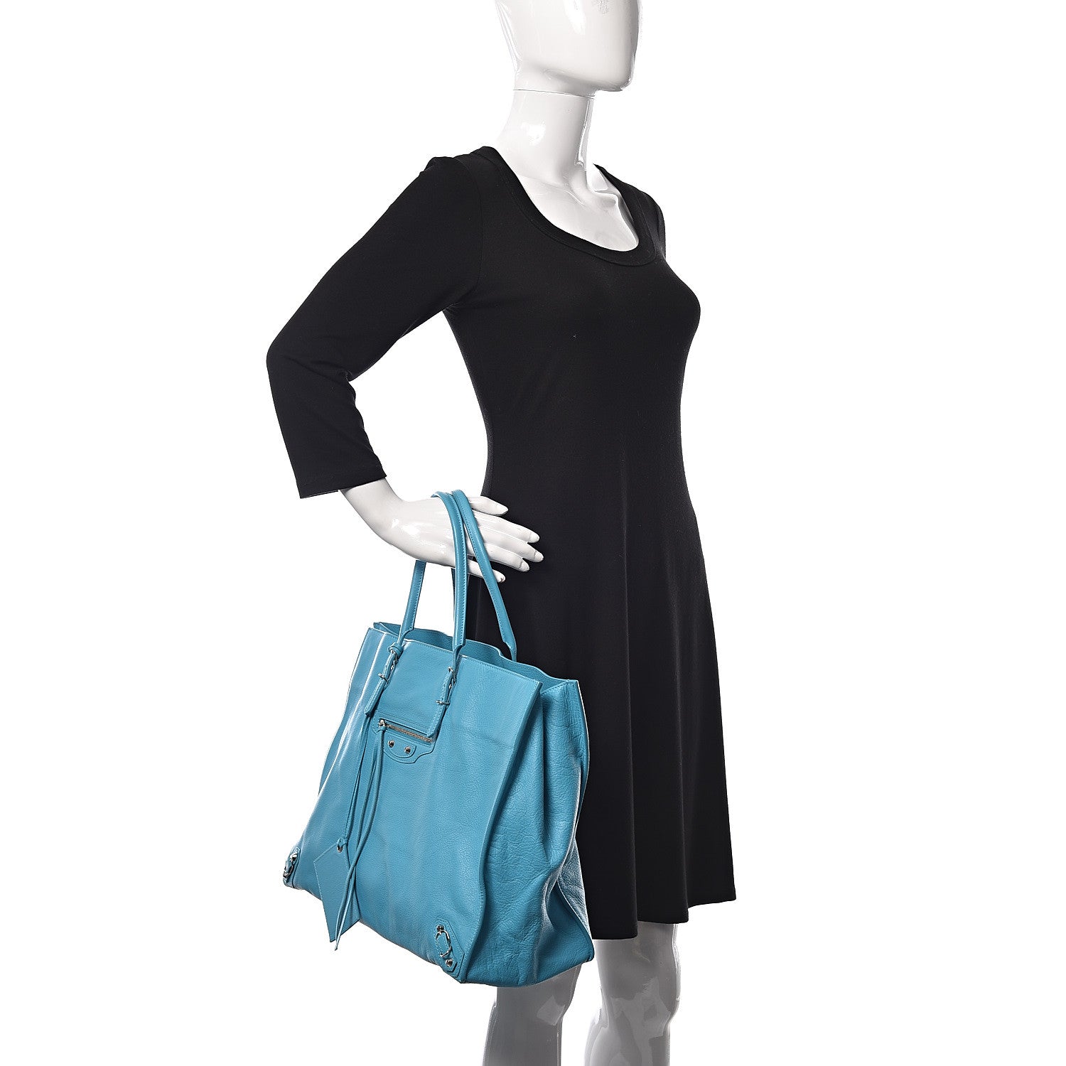 Balenciaga Supple Calfskin Papier A4 Tote Bleu Caraibes 2 of 21