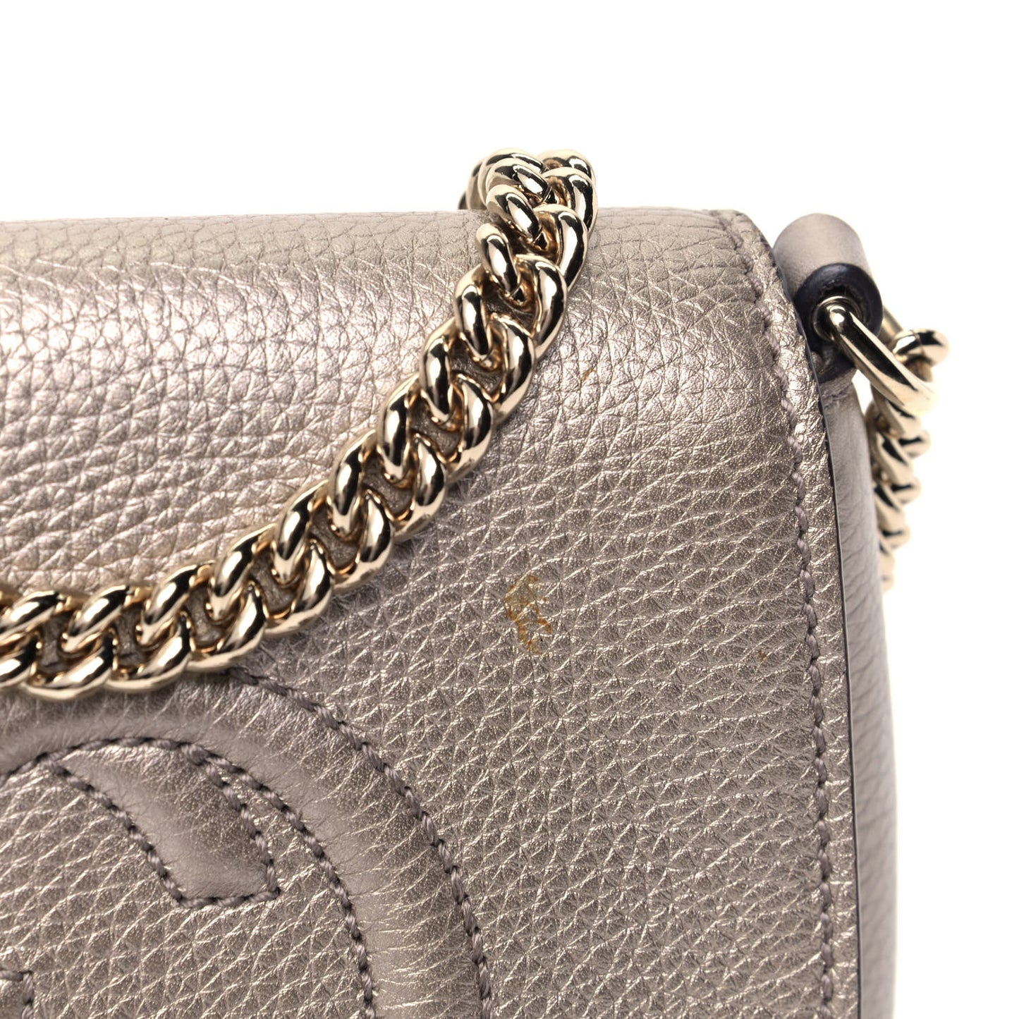 Metallic Pebbled Calfskin Small Soho Flap Crossbody Golden Beige