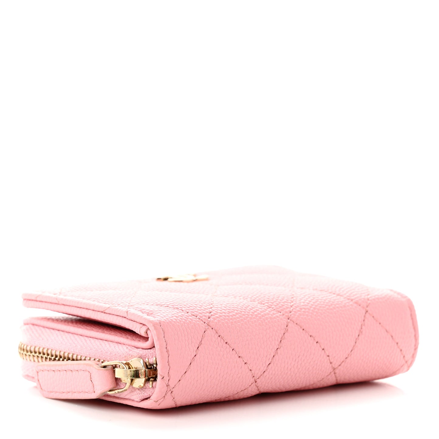 Caviar Quilted Compact Zipped Wallet Pink