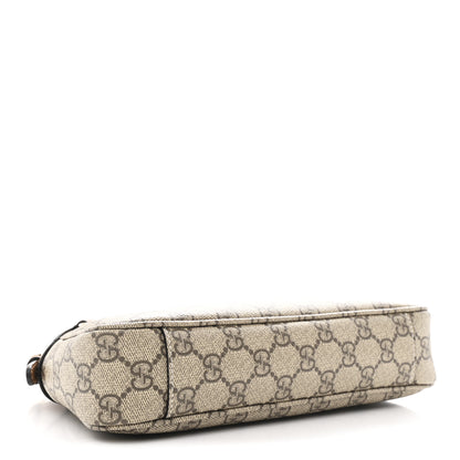 Gucci GG Supreme Monogram Textured Calfskin Small Emblem Shoulder Bag Beige Dark Brown 4 of 10