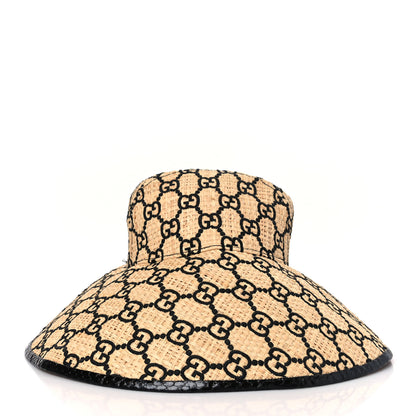 Gucci Raffia Elaphe GG Monogram Embroidered Wide Brim Hat Medium Ivory Black 5 of 9