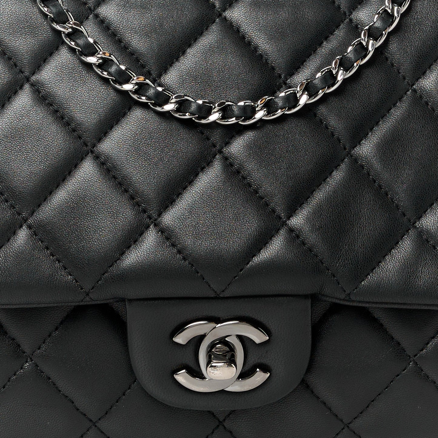 Lambskin Quilted Clutch with Chain Flap Black