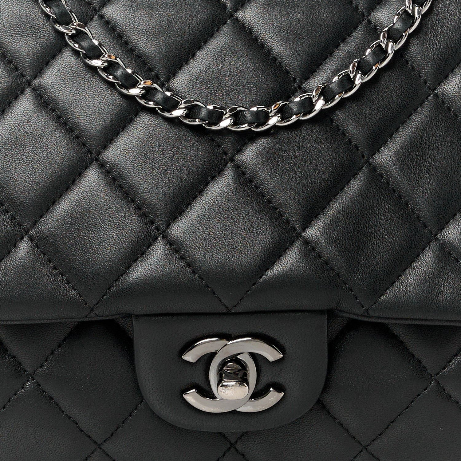 Chanel Lambskin Quilted Clutch with Chain Flap Black 9 of 11