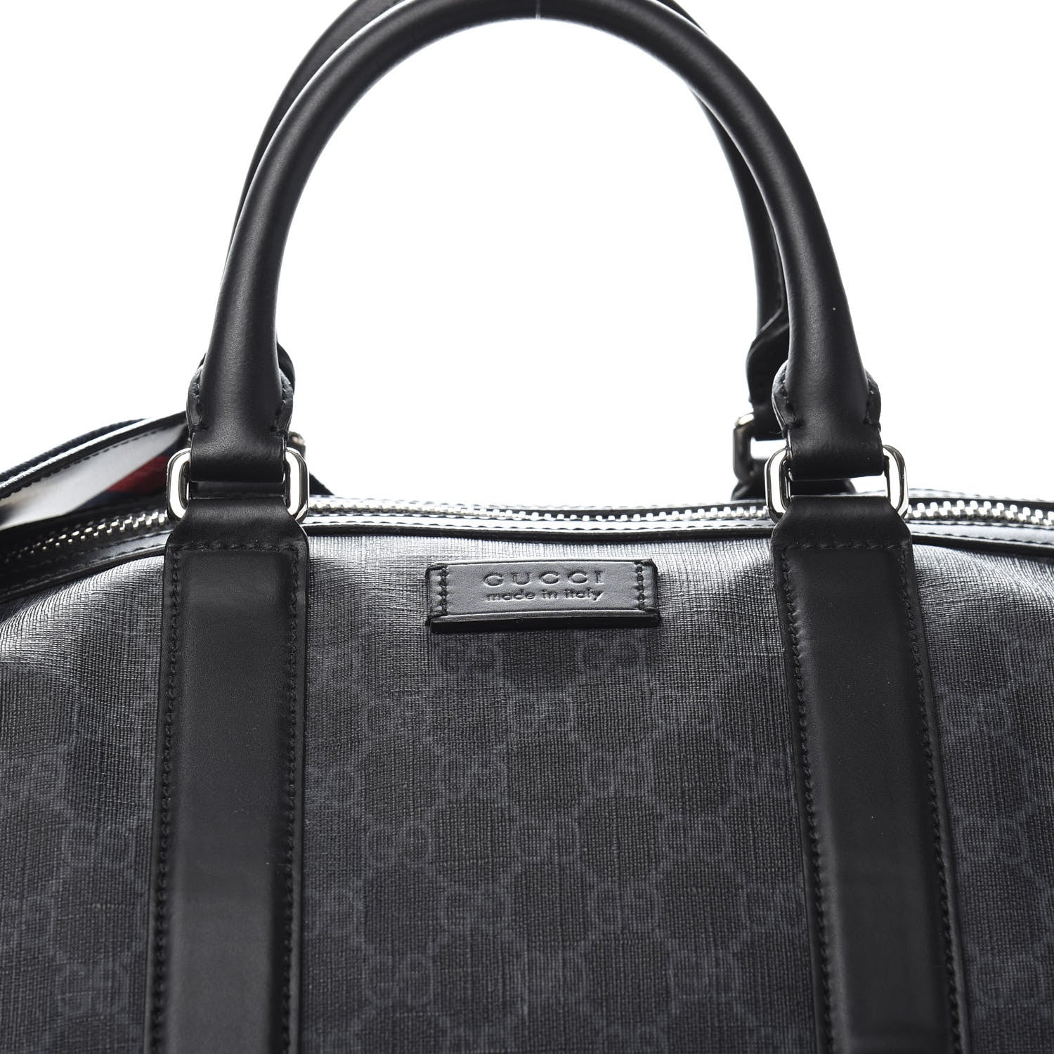 Gucci Soft GG Supreme Monogram Appia Calfskin Web Large Carry On Duffle Bag Black Grey 9 of 9