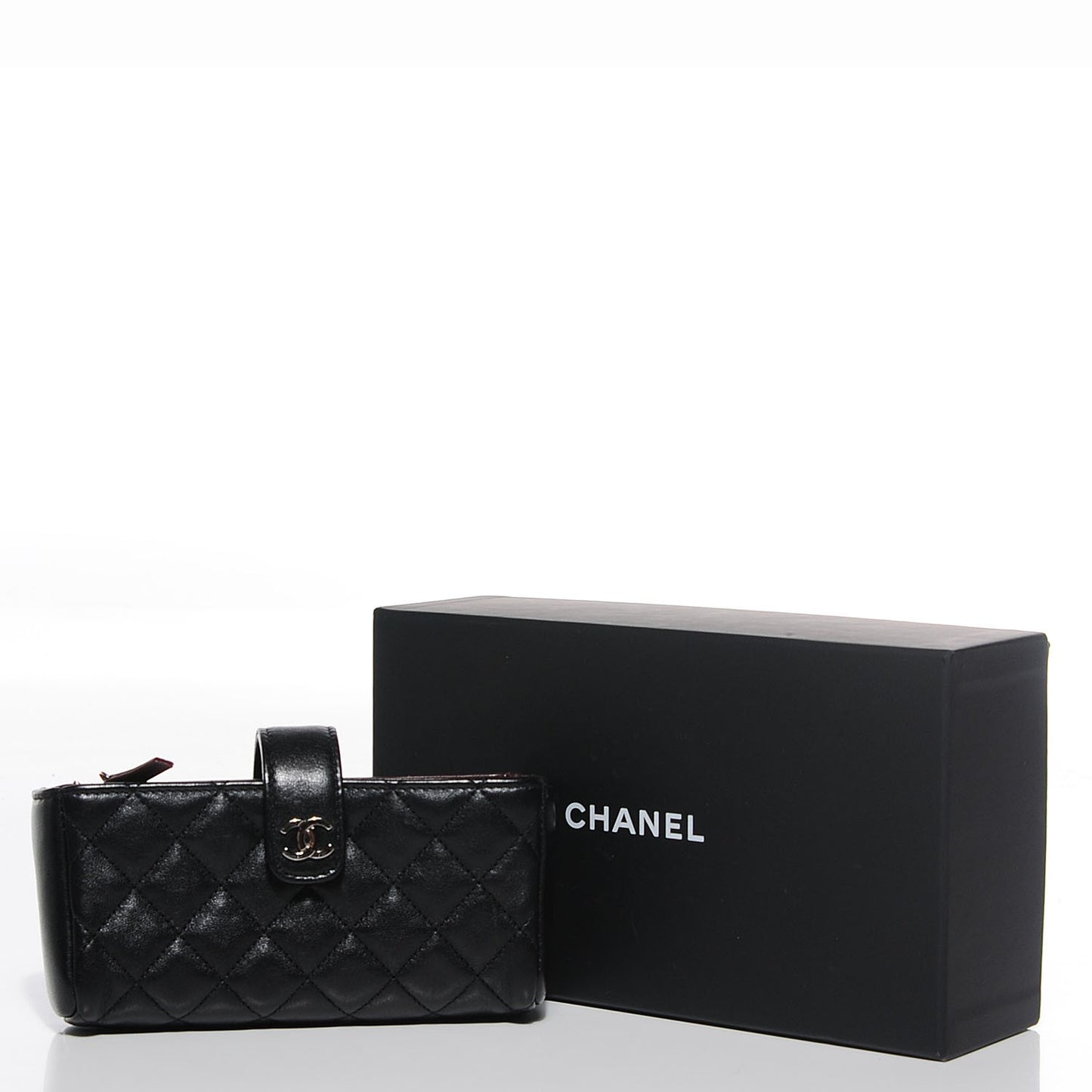 Lambskin Quilted Mini Phone Holder Clutch Black