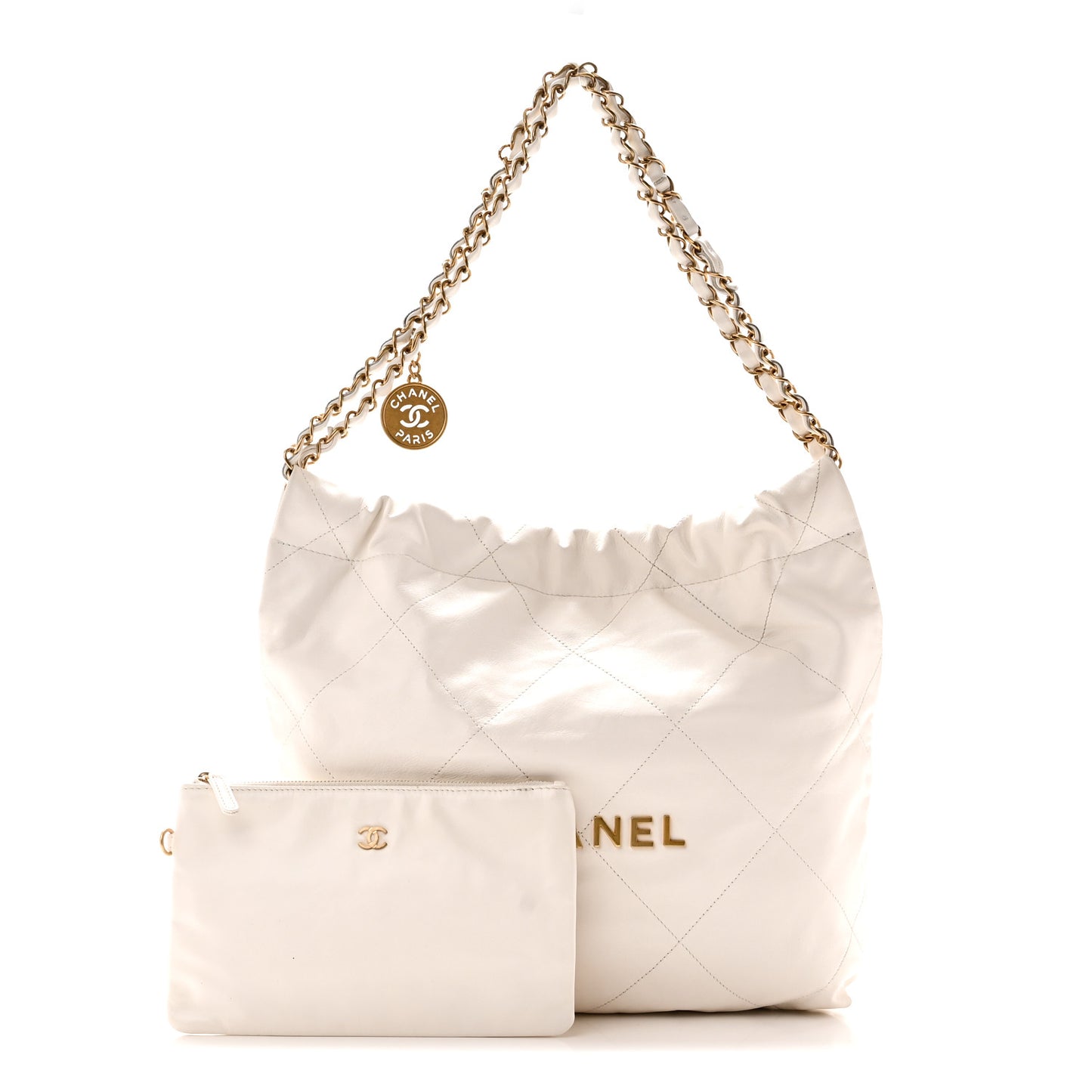 Shiny Calfskin Quilted Small Chanel 22 White