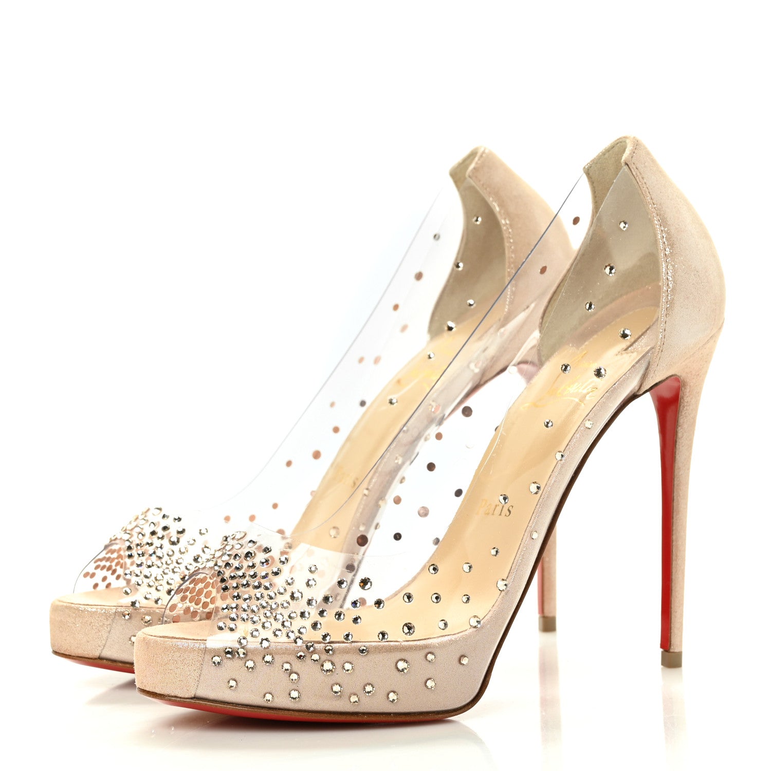 Christian Louboutin PVC Suede Lame Very Strass 120 Peep Toe 37 Version Poudre 3 of 8