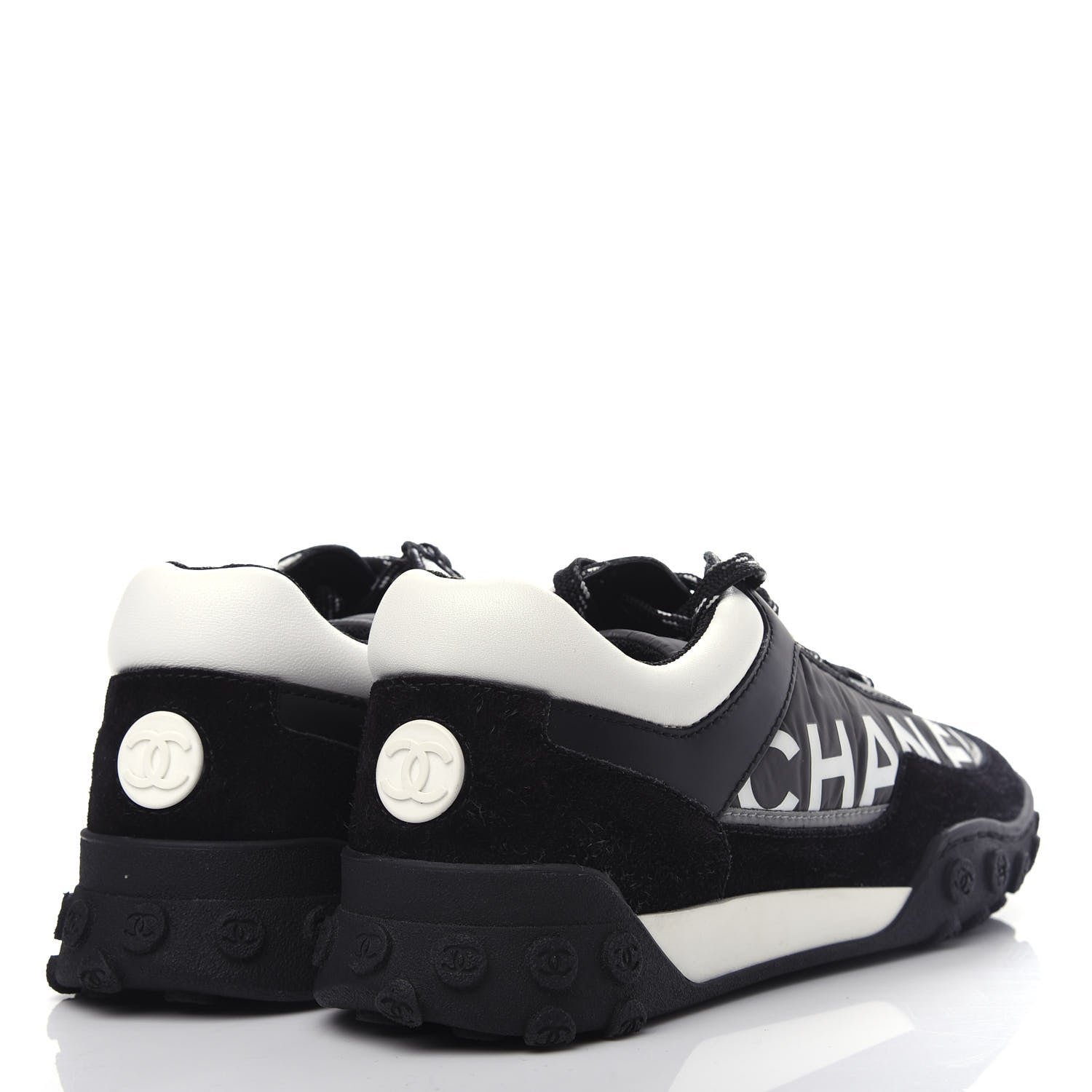 Chanel Nylon Calfskin Suede CC Sneakers 36.5 Grey Black White 4 of 10